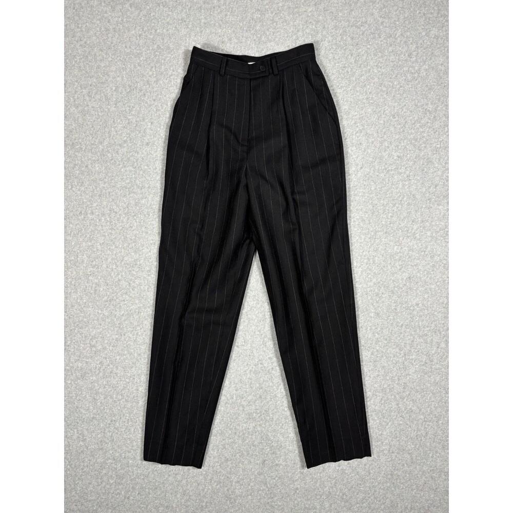 Vintage Calvin Klein Pants Women's Striped Black Career 100% Wool Size 4